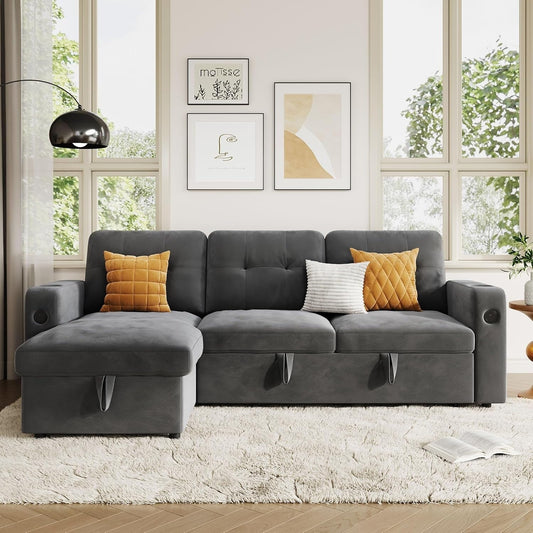 84 Sleeper Sofa Bed, Modular Sectional Cloud Couch with Reversible Storage Model