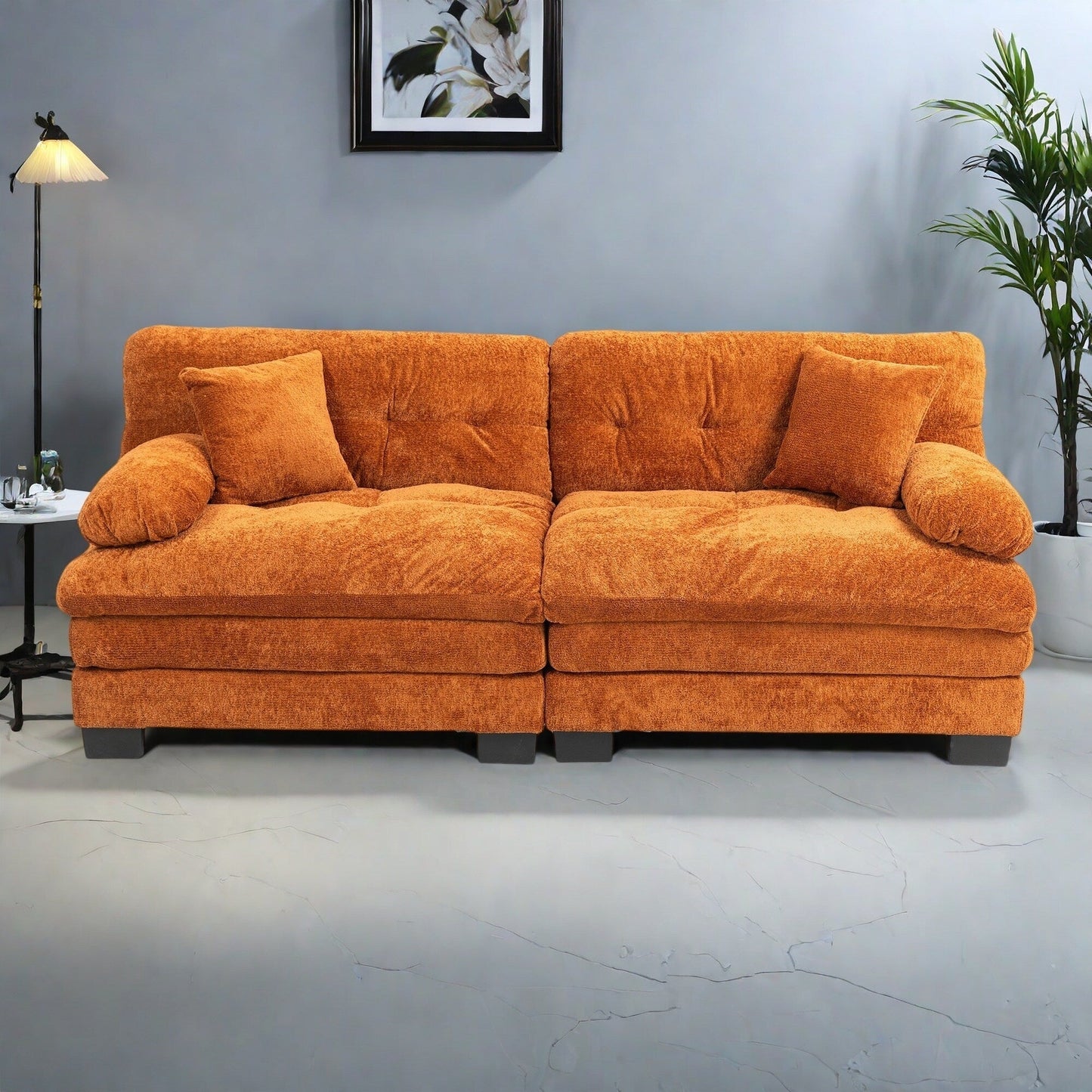 84 Upholstered 3-Seater Sofa with Dual-Layer Memory Foam Cushioning, and Complimentary Comfort Pillows