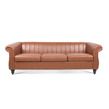 84'' PU Rolled Arm Chesterfield Three Seater Sofa