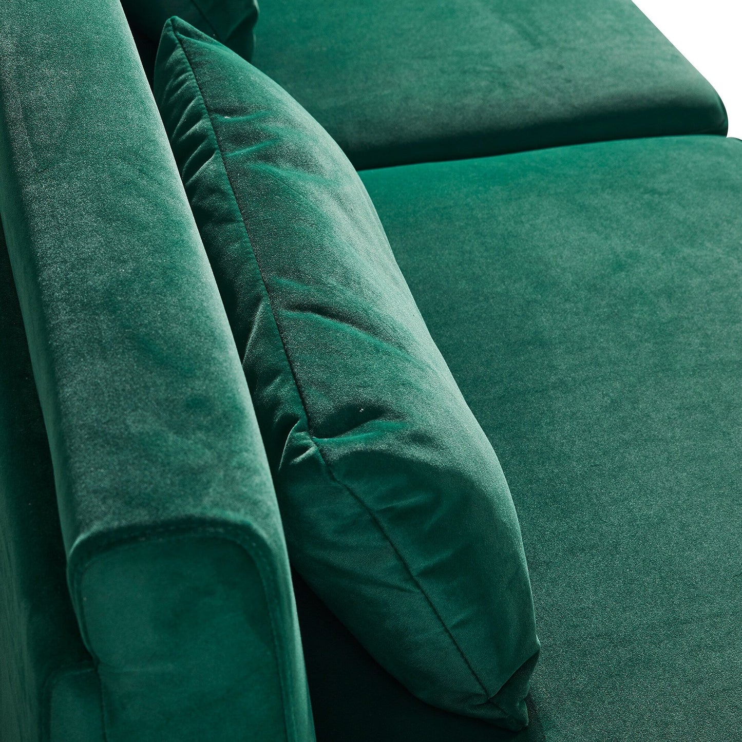 85.44 Modern Velvet 3 Seater Sofa Couch with 2 Pillow, Gold Metal Legs, Timeless Elegance, High Density Foam
