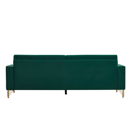 85.44 Modern Velvet 3 Seater Sofa Couch with 2 Pillow, Gold Metal Legs, Timeless Elegance, High Density Foam