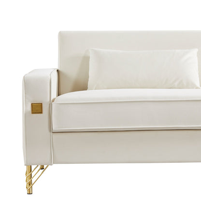 85.44 Modern Velvet 3 Seater Sofa Couch with 2 Pillow, Gold Metal Legs, Timeless Elegance, High Density Foam