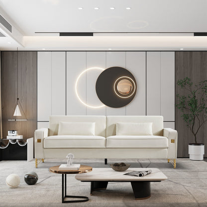 85.44 Modern Velvet 3 Seater Sofa Couch with 2 Pillow, Gold Metal Legs, Timeless Elegance, High Density Foam