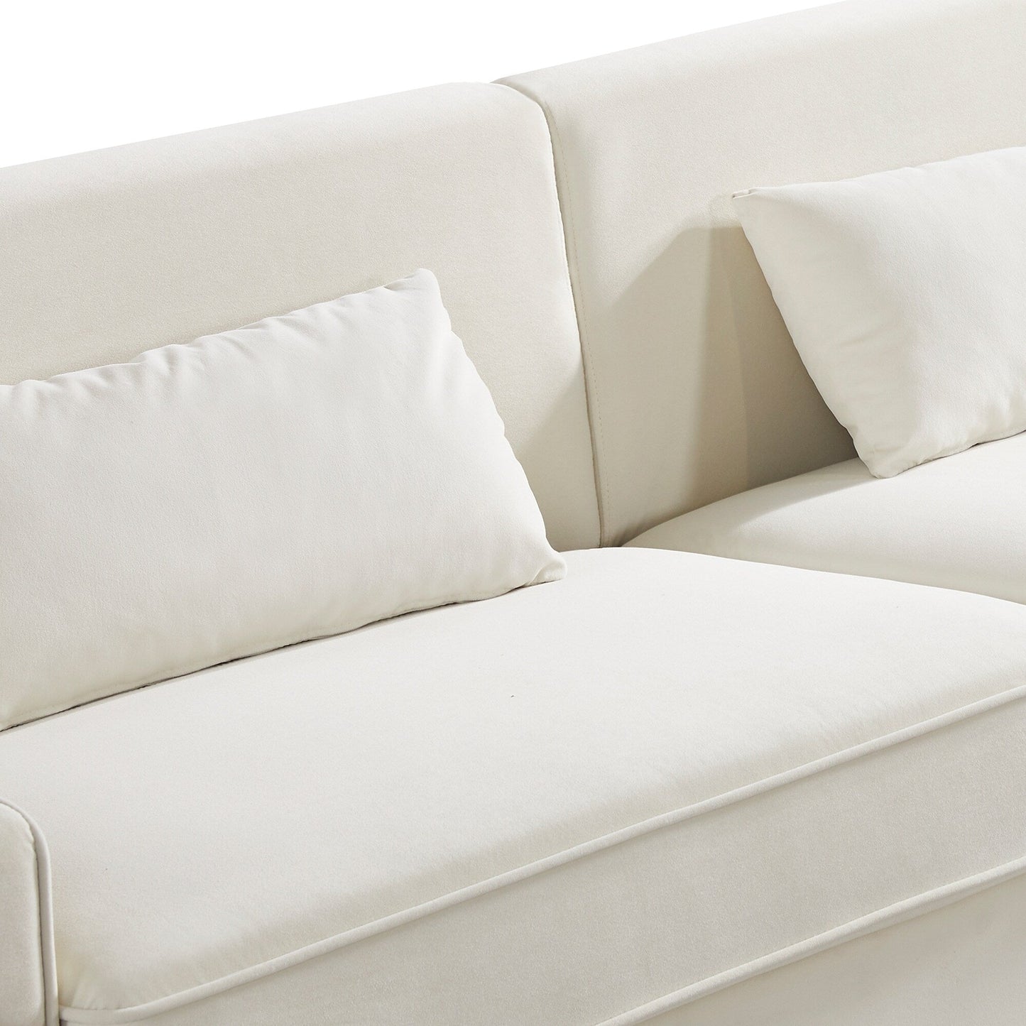 85.44 Modern Velvet 3 Seater Sofa Couch with 2 Pillow, Gold Metal Legs, Timeless Elegance, High Density Foam