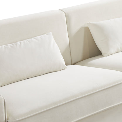 85.44 Modern Velvet 3 Seater Sofa Couch with 2 Pillow, Gold Metal Legs, Timeless Elegance, High Density Foam
