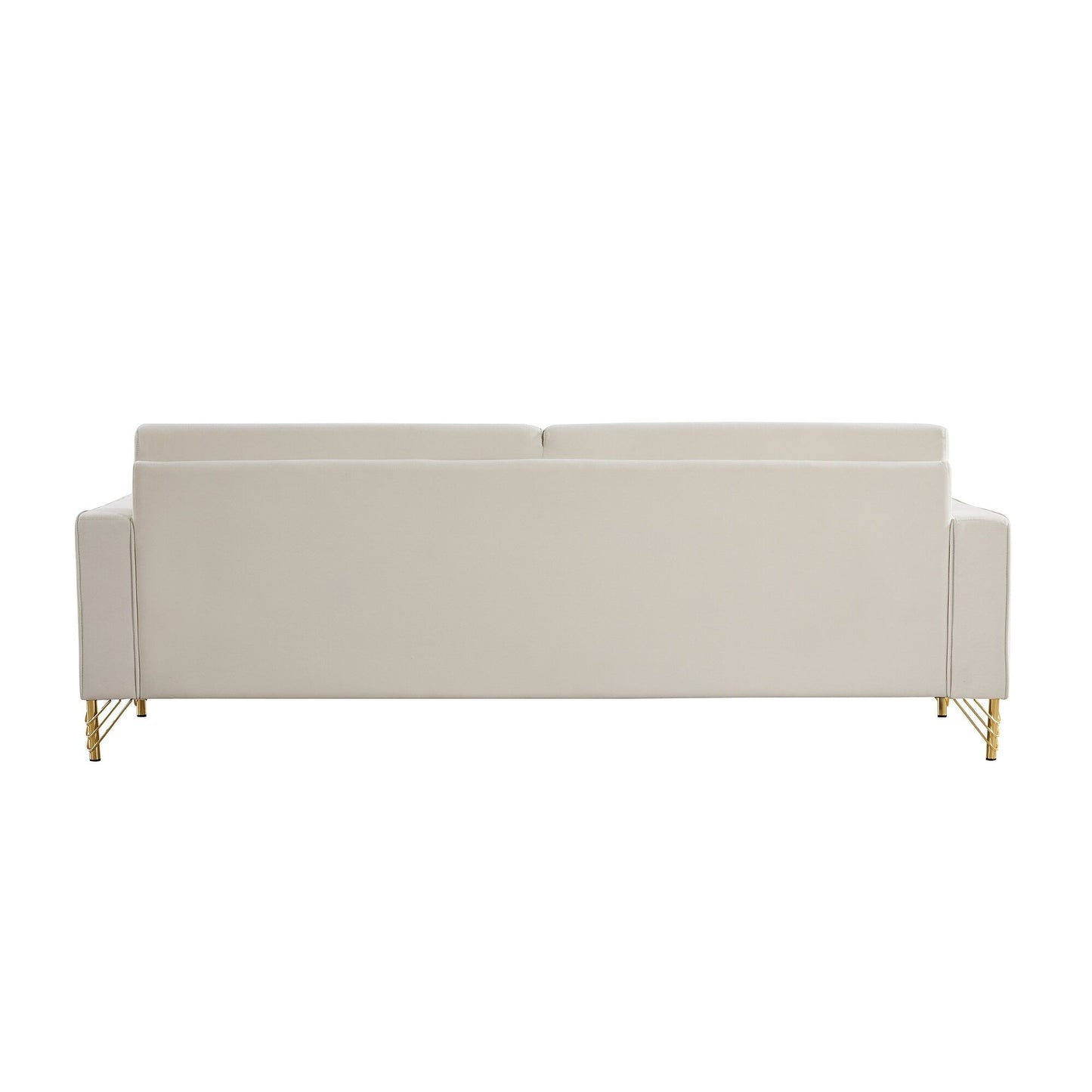 85.44 Modern Velvet 3 Seater Sofa Couch with 2 Pillow, Gold Metal Legs, Timeless Elegance, High Density Foam