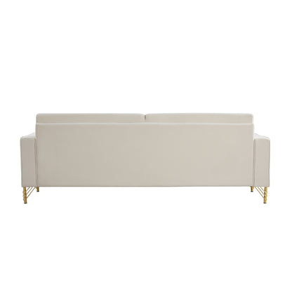 85.44 Modern Velvet 3 Seater Sofa Couch with 2 Pillow, Gold Metal Legs, Timeless Elegance, High Density Foam