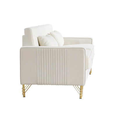 85.44 Modern Velvet 3 Seater Sofa Couch with 2 Pillow, Gold Metal Legs, Timeless Elegance, High Density Foam