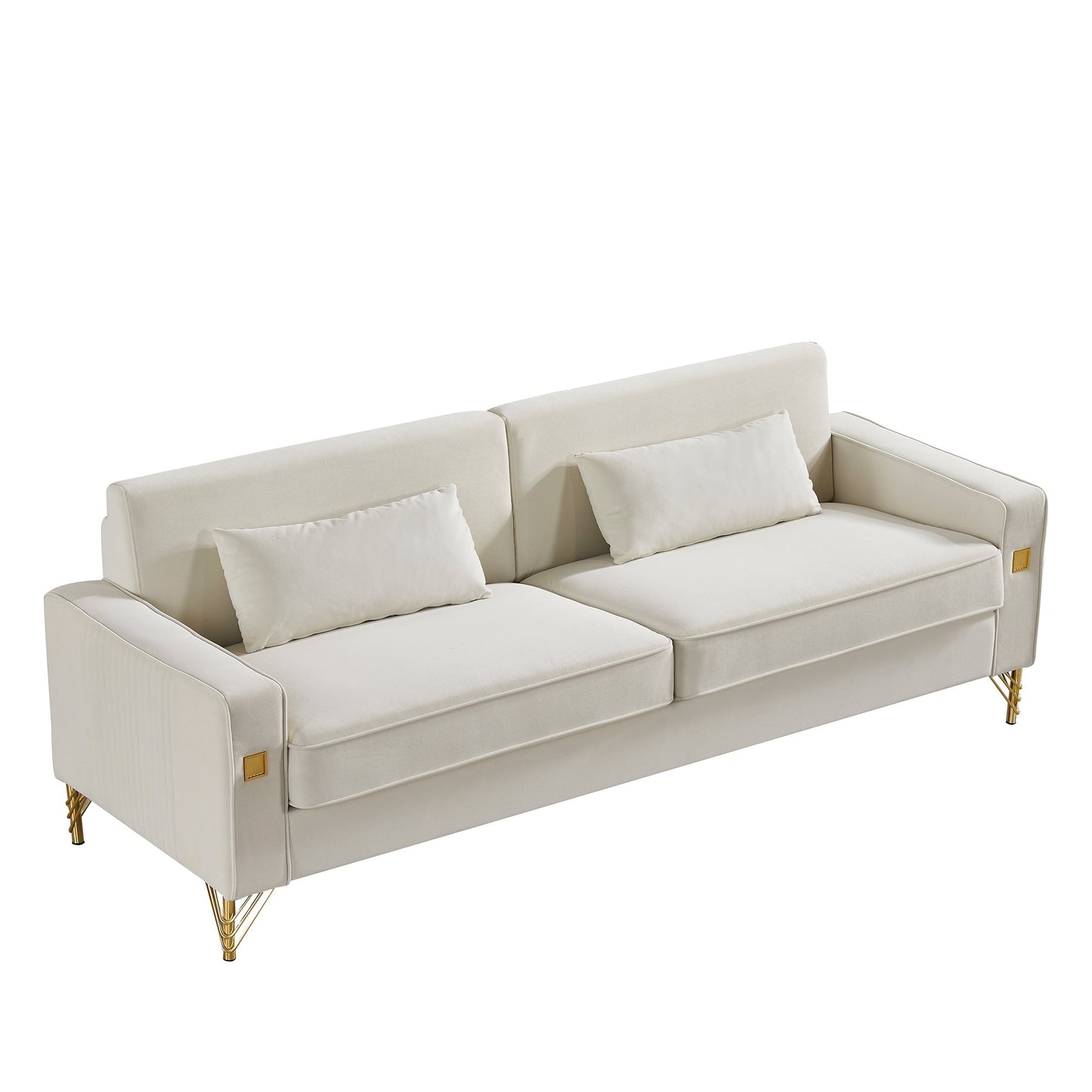 85.44 Modern Velvet 3-Seater Sofa with Gold Metal Legs, High-Density Foam Seating, and Timeless Design
