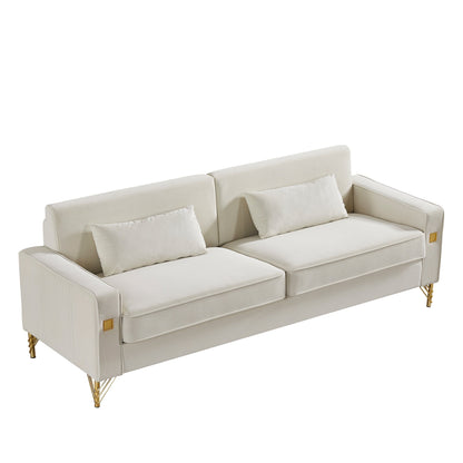 85.44 Modern Velvet 3-Seater Sofa with Gold Metal Legs, High-Density Foam Seating, and Timeless Design