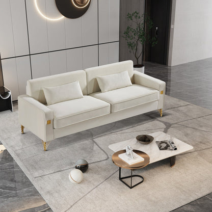 85.44 Modern Velvet 3-Seater Sofa with Gold Metal Legs, High-Density Foam Seating, and Timeless Design
