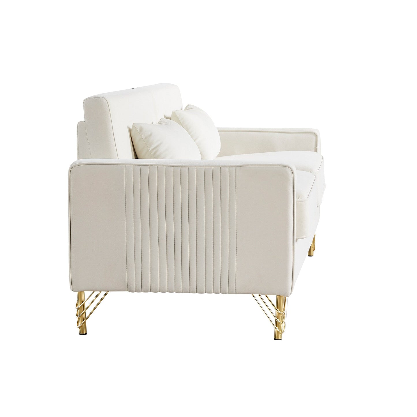 85.44 Modern Velvet 3-Seater Sofa with Gold Metal Legs, High-Density Foam Seating, and Timeless Design