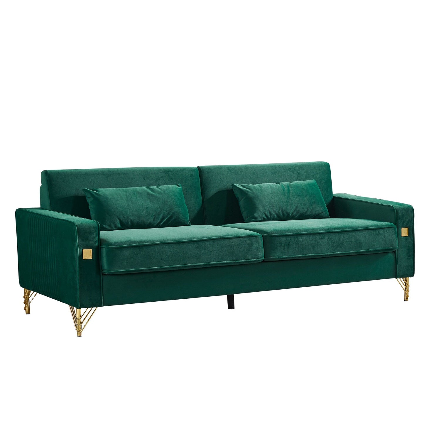 85.44 Modern Velvet 3-Seater Sofa with Gold Metal Legs, High-Density Foam Seating, and Timeless Design