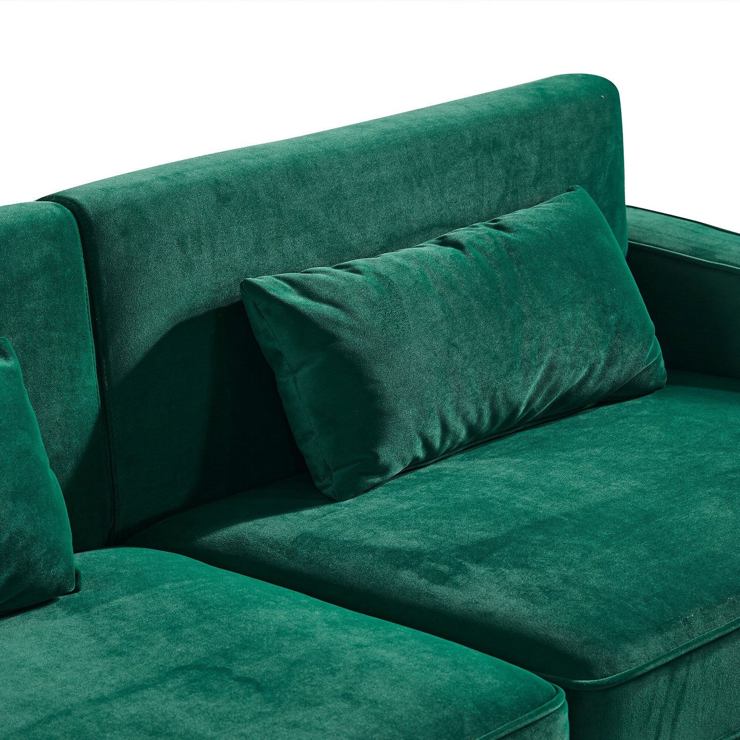 85.44 Modern Velvet 3-Seater Sofa with Gold Metal Legs, High-Density Foam Seating, and Timeless Design