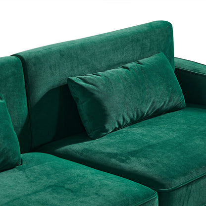 85.44 Modern Velvet 3-Seater Sofa with Gold Metal Legs, High-Density Foam Seating, and Timeless Design