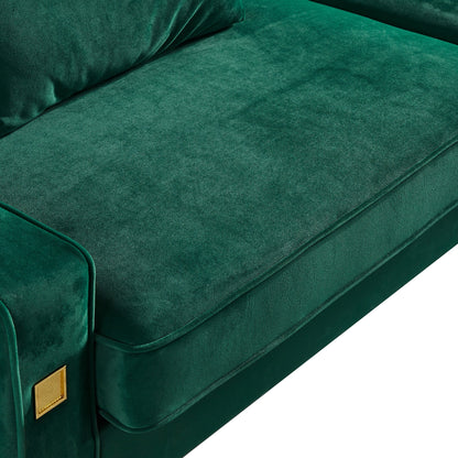 85.44 Modern Velvet 3-Seater Sofa with Gold Metal Legs, High-Density Foam Seating, and Timeless Design