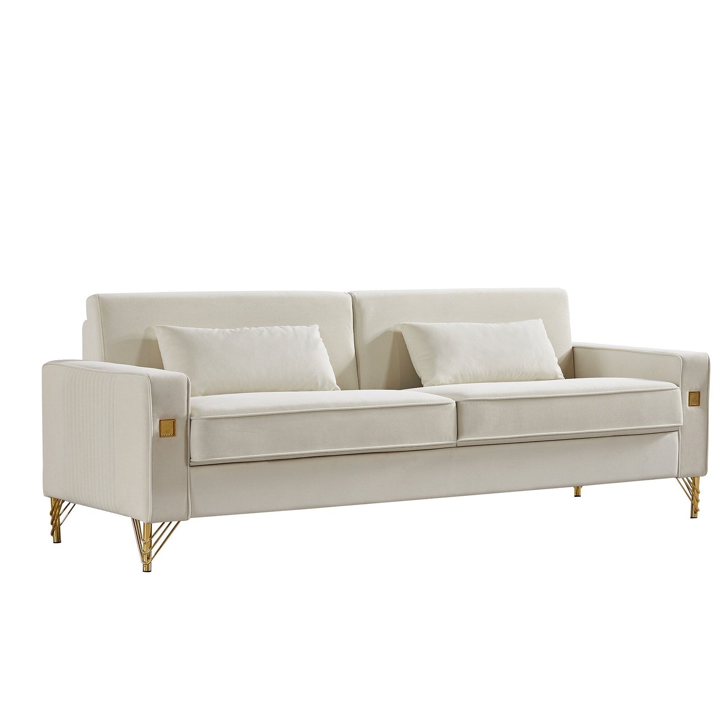 85.44 Modern Velvet 3-Seater Sofa with Gold Metal Legs, High-Density Foam Seating, and Timeless Design