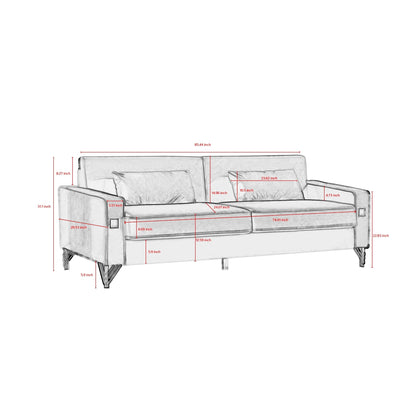 85.44 Modern Velvet 3-Seater Sofa with Gold Metal Legs, High-Density Foam Seating, and Timeless Design