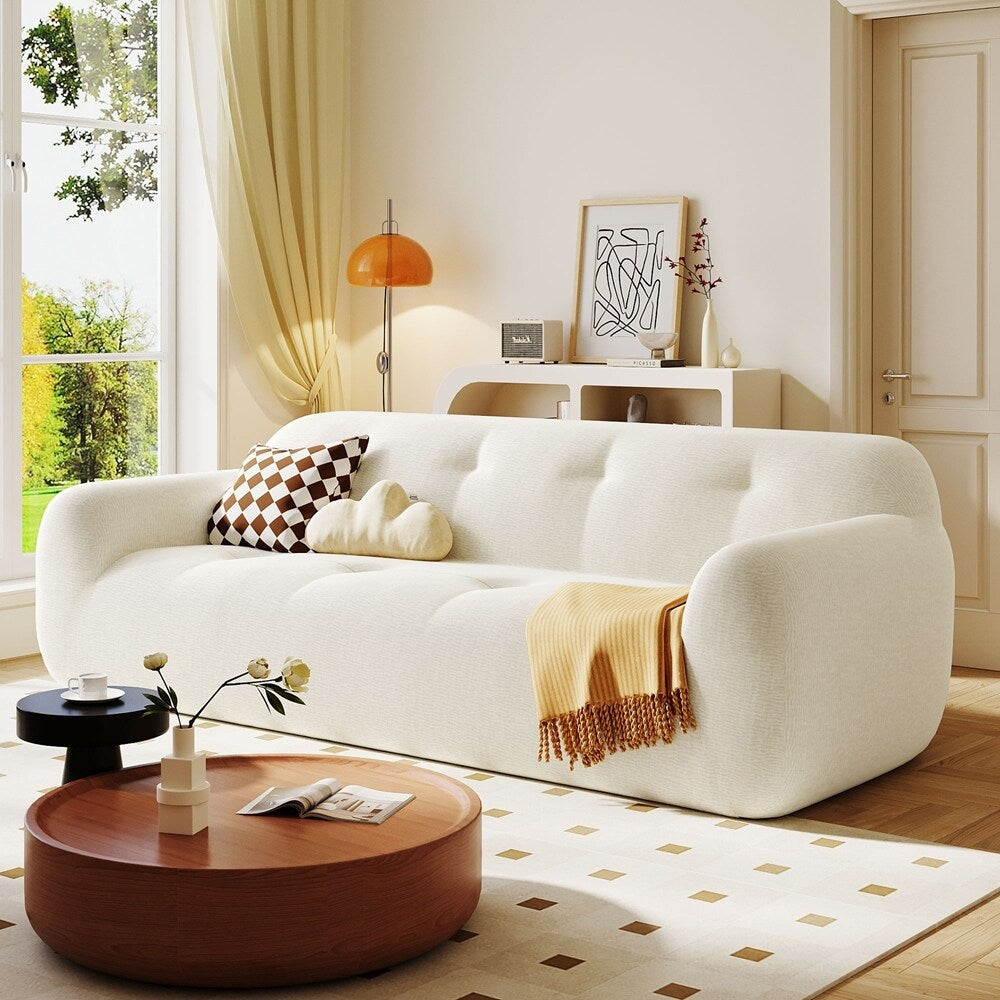 85.8 Inch Wide Chenille Fabric 3-Seater Sofa with Tufted Style
