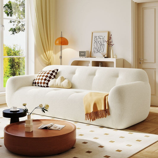 85.8 Inch Wide Chenille Fabric 3-Seater Sofa with Tufted Style