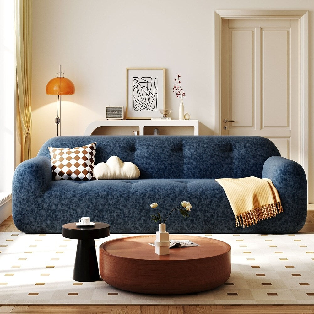 85.8 Inch Wide Chenille Fabric 3-Seater Sofa with Tufted Style