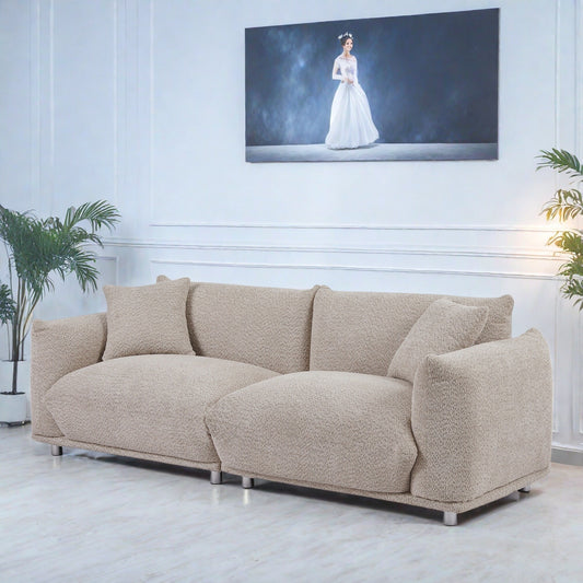85.82 Fabric 3-Seater Sofa with Solid Wood Frame and 2 Pillows