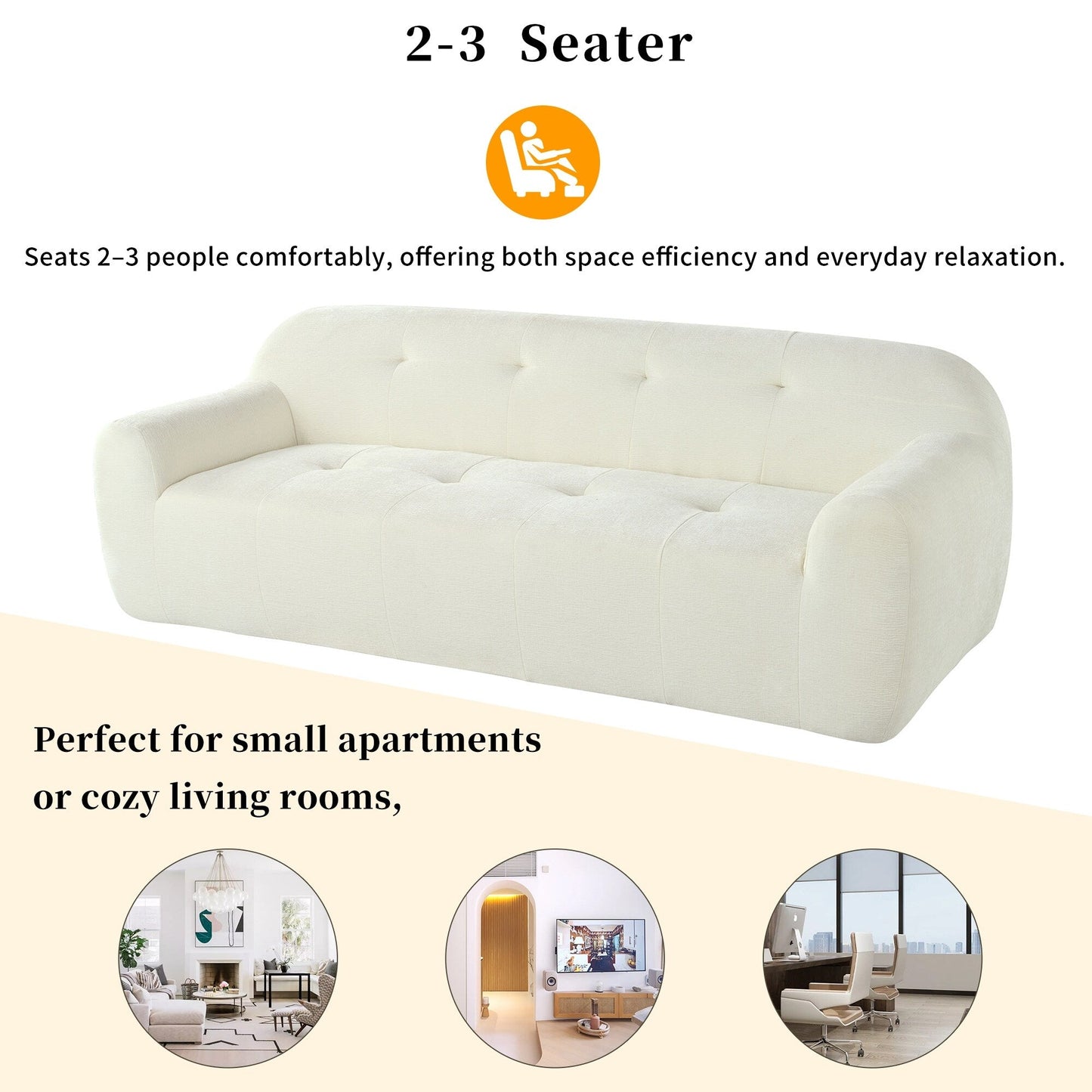 85.8Wide Chenille Fabric 3-Seater Sofa, Full Sponge Compression Design,With Powder-Free Foam,Pocket Spring For Extra Comfort