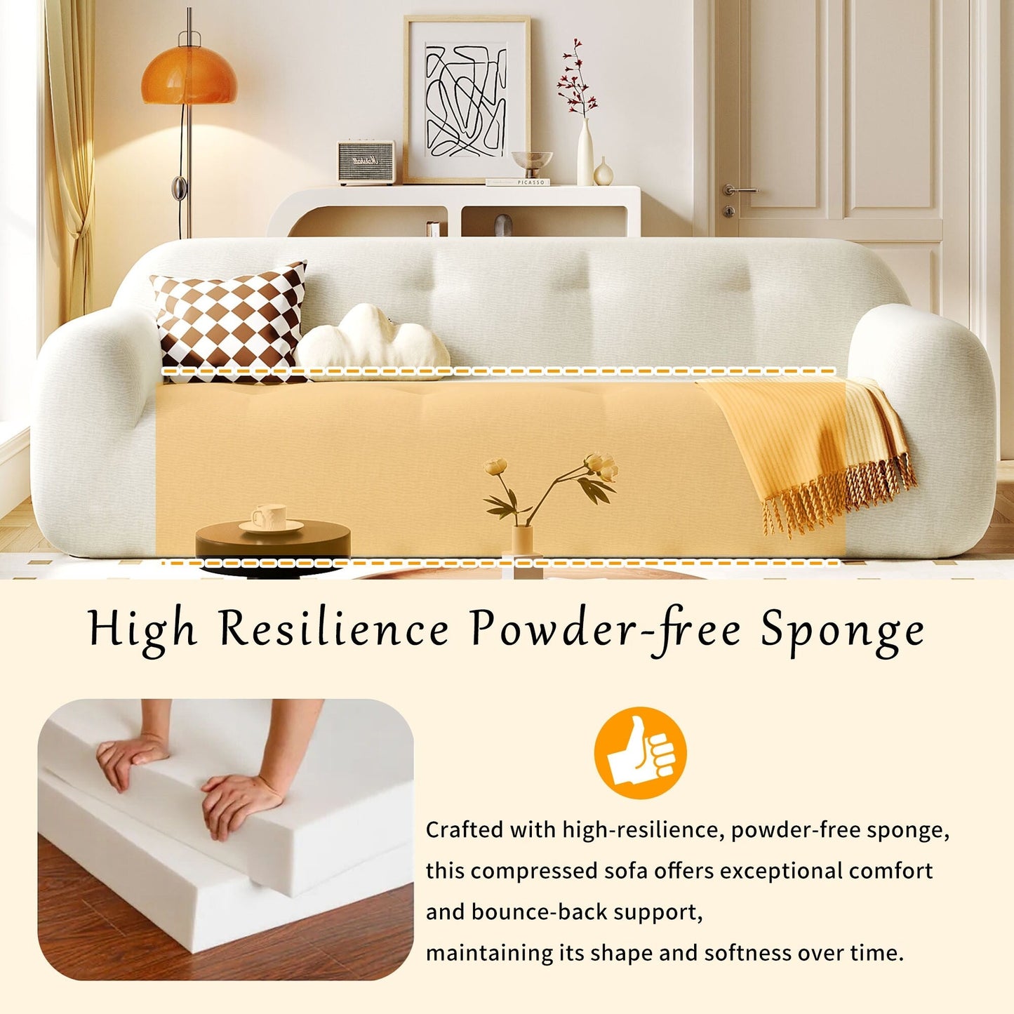 85.8Wide Chenille Fabric 3-Seater Sofa, Full Sponge Compression Design,With Powder-Free Foam,Pocket Spring For Extra Comfort
