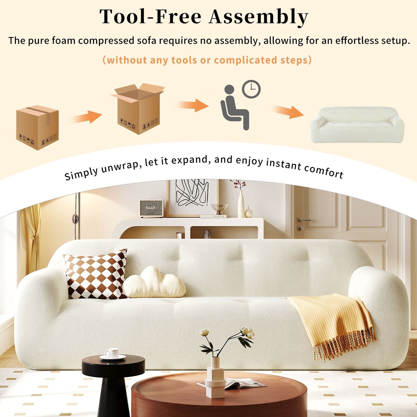 85.8Wide Chenille Fabric 3-Seater Sofa, Full Sponge Compression Design,With Powder-Free Foam,Pocket Spring For Extra Comfort