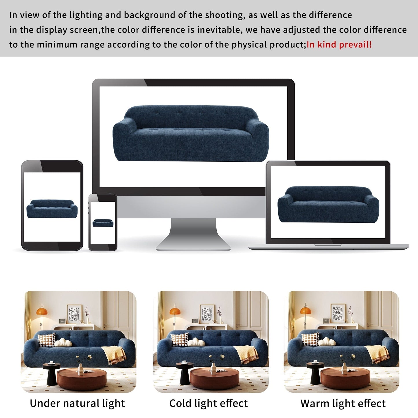 85.8Wide Chenille Fabric 3-Seater Sofa, Full Sponge Compression Design,With Powder-Free Foam,Pocket Spring For Extra Comfort