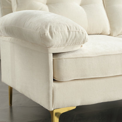 85 L-Shaped Fabric Sofa with Spring Cushions, High-Quality Wooden Frame, and Waist Pillows