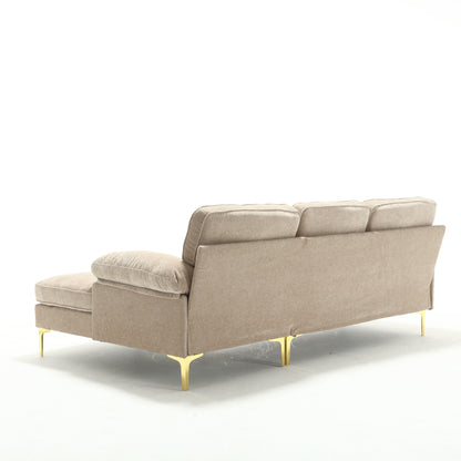 85 L-Shaped Fabric Sofa with Spring Cushions, High-Quality Wooden Frame, and Waist Pillows