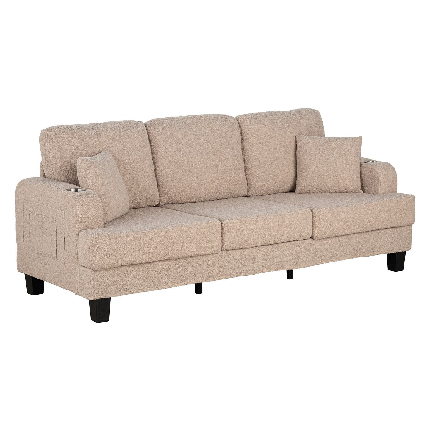 85 Modern Beige Corduroy 3-seater Sofa with USB and 2 Pillows