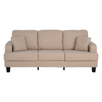 85 Modern Beige Corduroy 3-seater Sofa with USB and 2 Pillows