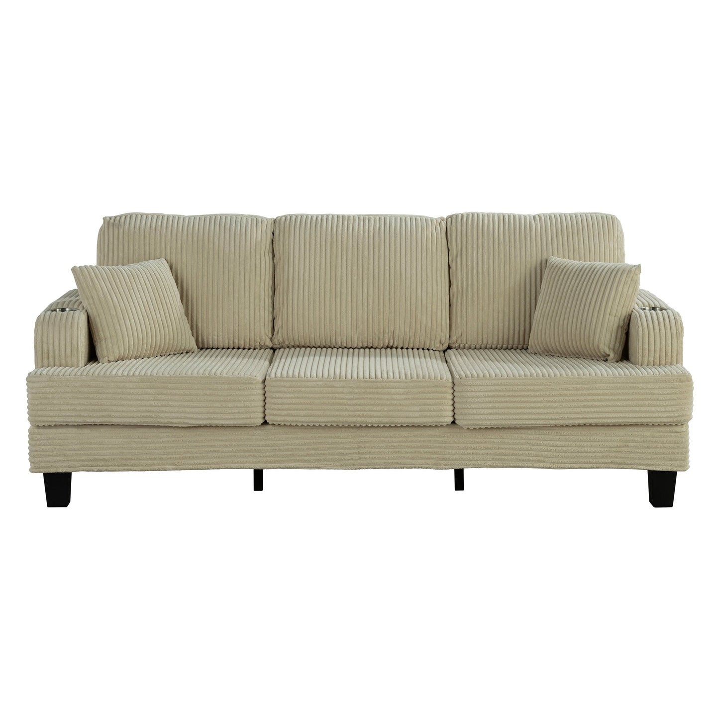 85 Modern Corduroy Rectangle 3-seater Sofa with USB and 2 Pillows