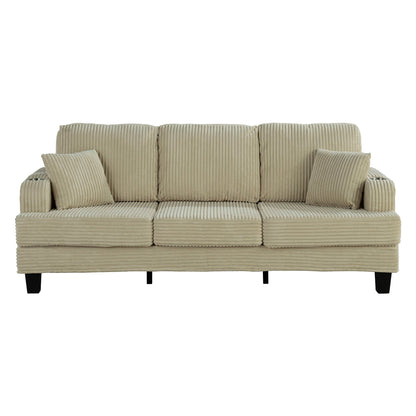 85 Modern Corduroy Rectangle 3-seater Sofa with USB and 2 Pillows