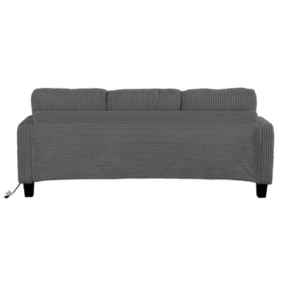 85 Modern Corduroy Rectangle 3-seater Sofa with USB and 2 Pillows
