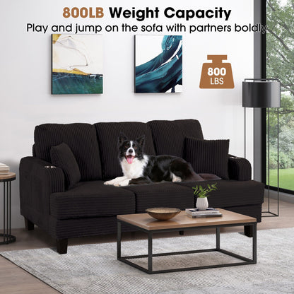 85 Modern Corduroy Rectangle 3-seater Sofa with USB and 2 Pillows
