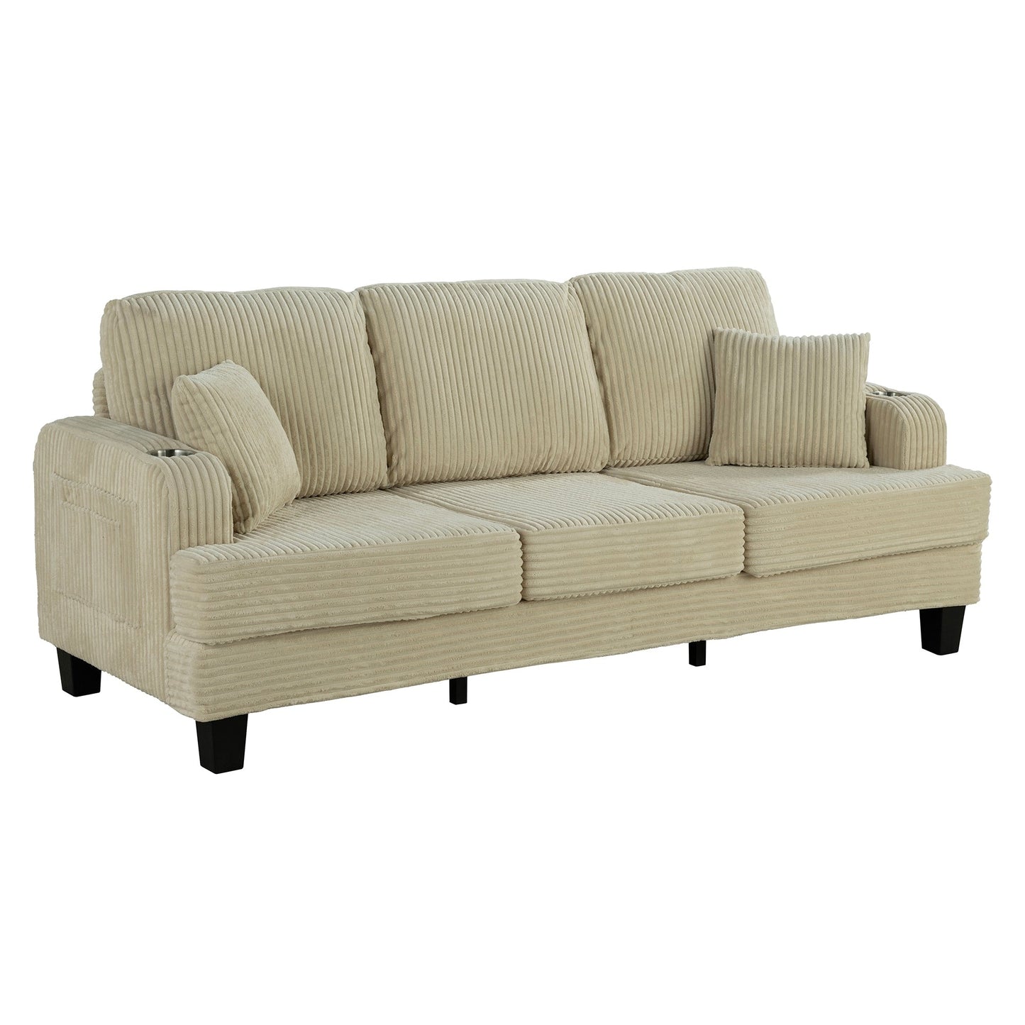 85 Modern Corduroy Rectangle 3-seater Sofa with USB and 2 Pillows