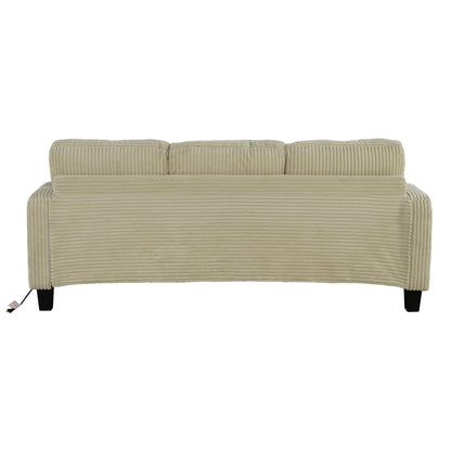 85 Modern Corduroy Rectangle 3-seater Sofa with USB and 2 Pillows