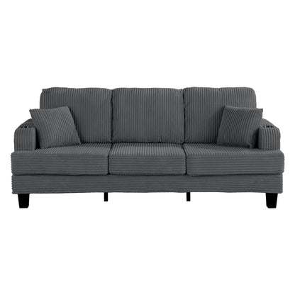 85 Modern Corduroy Rectangle 3-seater Sofa with USB and 2 Pillows