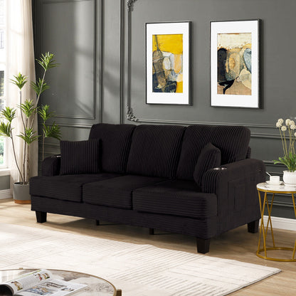 85 Modern Corduroy Rectangle 3-seater Sofa with USB and 2 Pillows
