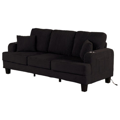 85 Modern Corduroy Rectangle 3-seater Sofa with USB and 2 Pillows