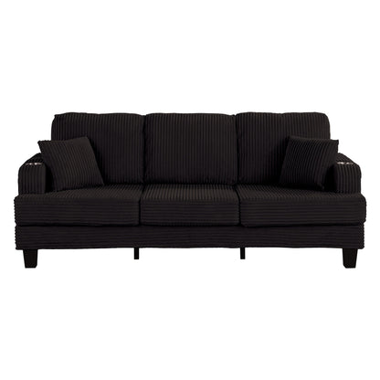 85 Modern Corduroy Rectangle 3-seater Sofa with USB and 2 Pillows