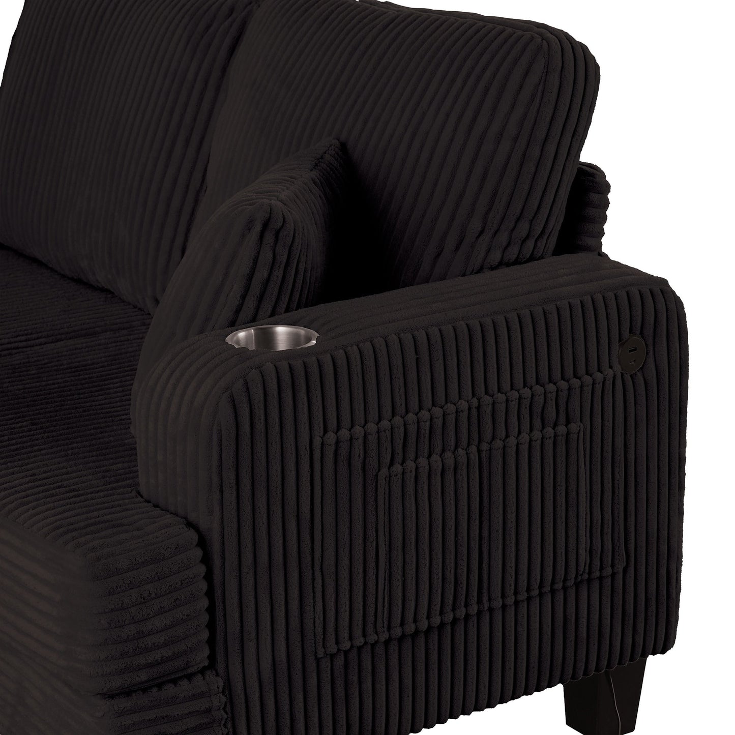 85 Modern Corduroy Rectangle 3-seater Sofa with USB and 2 Pillows