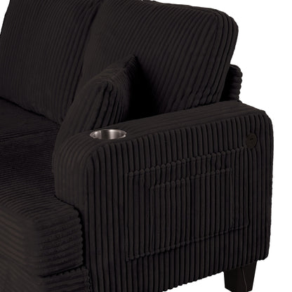 85 Modern Corduroy Rectangle 3-seater Sofa with USB and 2 Pillows