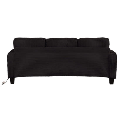 85 Modern Corduroy Rectangle 3-seater Sofa with USB and 2 Pillows