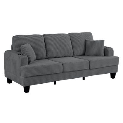 85 Modern Corduroy Rectangle 3-seater Sofa with USB and 2 Pillows