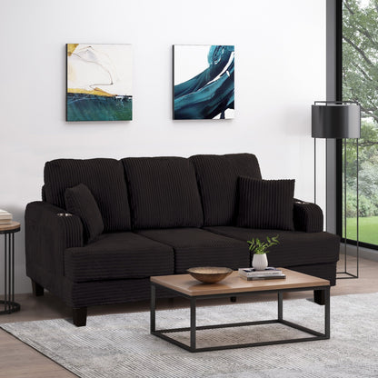 85 Modern Corduroy Rectangle 3-seater Sofa with USB and 2 Pillows