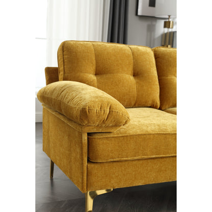 85'' Fabric L-Shaped 3 Seat Sofa Couch, with Chaise, Spring Reinforced Cushions, Wooden Frame and Waist Pillows